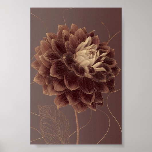 Poster Dahlia Botanique Fleur Brun Doré (Devant)