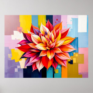 Poster Dahlia Coloré dans le Style Abstrait Moderne