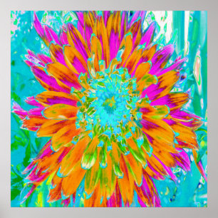 Poster Dahlia décorative tropicale orange et rose chaud