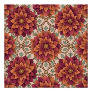 Poster Dahlia géométrique à motif de treillis en orange b