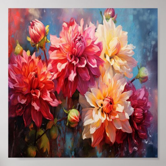 Poster Dahlias Brushstrokes (Devant)