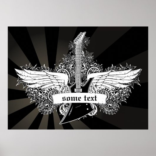 Poster d'ailes de guitare électrique blanc noir (Devant)