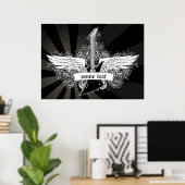 Poster d'ailes de guitare électrique blanc noir (Bureau à domicile)