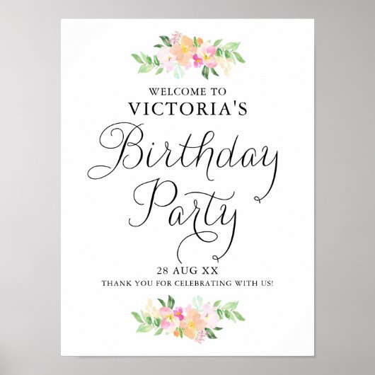 Poster Dainty Aquarelle Florals Anniversaire Bienvenue (Devant)