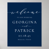 Poster Dainty Script Simple Marine Blue Mariage Bienvenue (Devant)