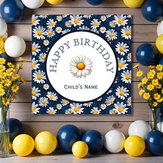 Poster Daisies on Blue Denim Birthday 