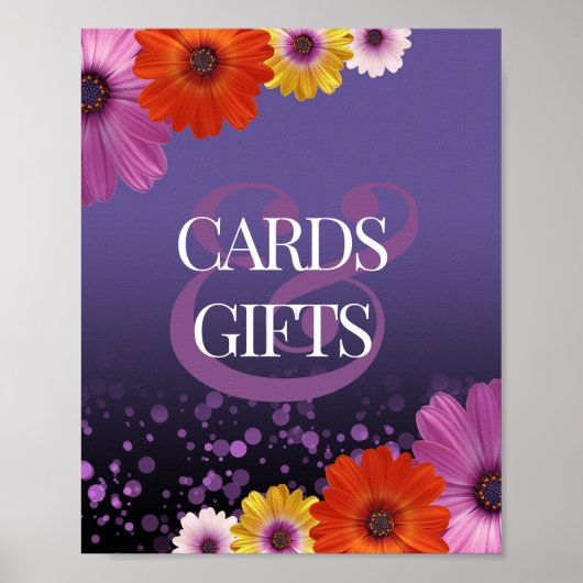 Poster Daisies Purple Glitter Wedding Cards & Gifts Sign (Devant)