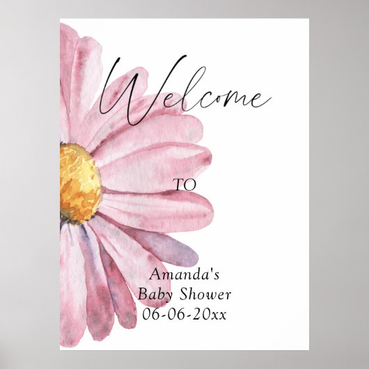 Poster Daisy Elegant Welcome - baby shower party (Devant)