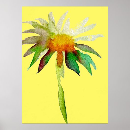 Poster Daisy Jaune moderne fleurs aquarelle art (Devant)
