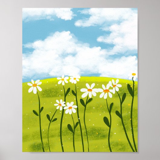 Poster Daisy Meadow Watercolor Illustration – Spring Wild (Devant)