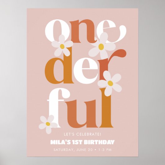 Poster Daisy Onederful moderne Boho 1er anniversaire (Devant)
