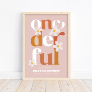 Poster Daisy Onederful moderne Boho 1er anniversaire