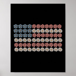 Poster Daisy Retro Flower American Flag Femmes 4 juillet