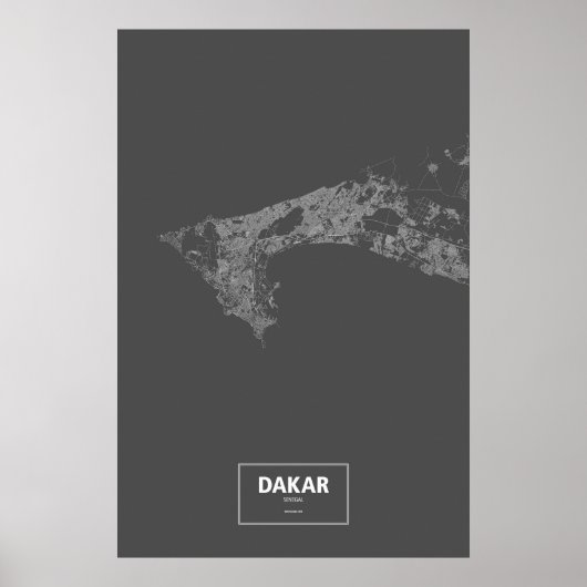 Poster Dakar, Sénégal (blanc sur noir) (Devant)