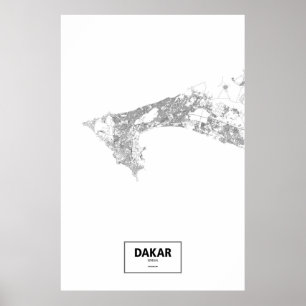 Poster Dakar, Sénégal (noir sur le blanc)