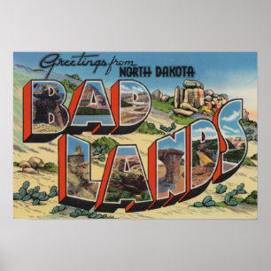 Poster Dakota du Nord - Badlands - Scènes de grandes lett