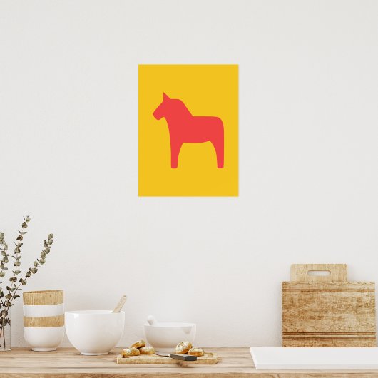 Poster Dala Horse rouge sur l'affiche jaune (Cuisine)