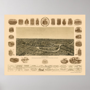 Poster Dallas, carte panoramique de TX - 1892