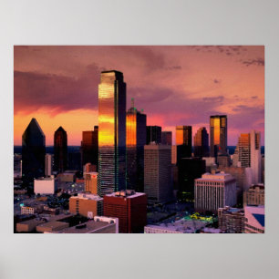 Poster Dallas Skyline au coucher du soleil