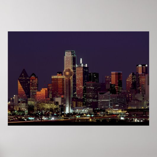 Poster Dallas Skyline la nuit (Devant)