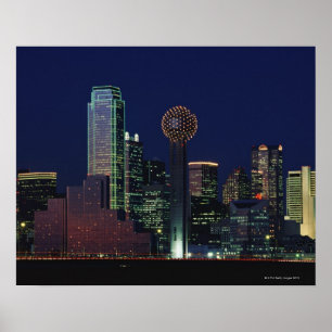 Poster Dallas Skyline la nuit