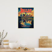 Poster Dallas Skyline Retro Travel (Cuisine)