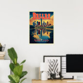 Poster Dallas Skyline Retro Travel (Bureau à domicile)