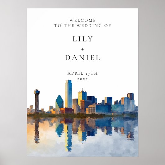 Poster Dallas Skyline Wedding Welcome Sign (Devant)