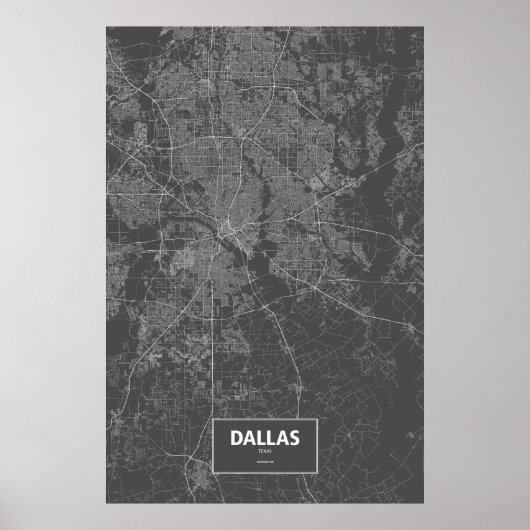 Poster Dallas, Texas (blanc sur noir) (Devant)