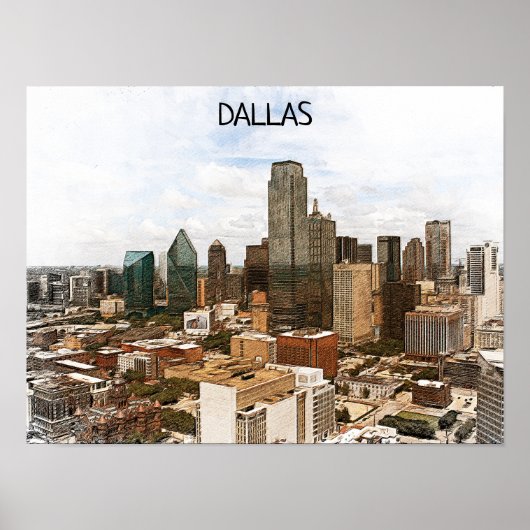 Poster Dallas Texas Panorama VIew City Silhouette (Devant)