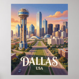 Poster Dallas Texas Paysage Moderne de Voyage