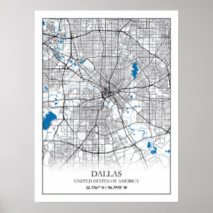 Poster Dallas Texas USA City Travel City Carte