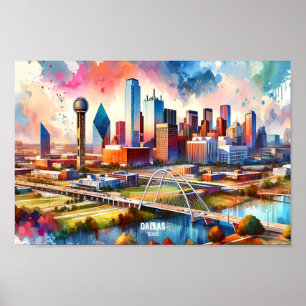 Poster Dallas Texas USA Travel Places aquarelle