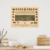 Poster Dallas, TX Carte panoramique - 1892 (Cuisine)