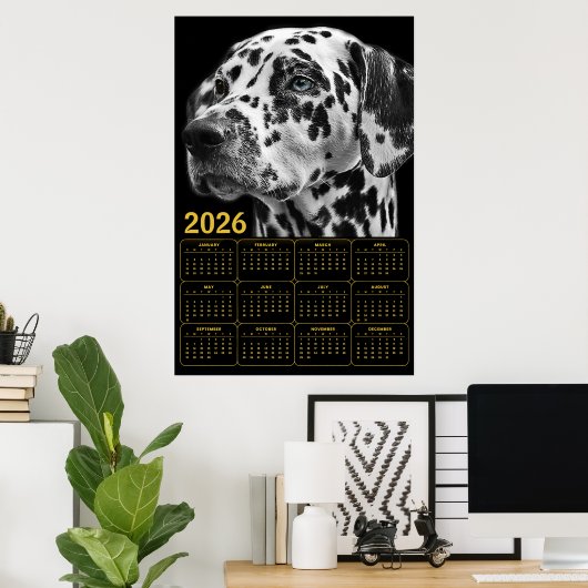 Poster Dalmatian 2026 Calendar – Black & White Elegance (Bureau à domicile)
