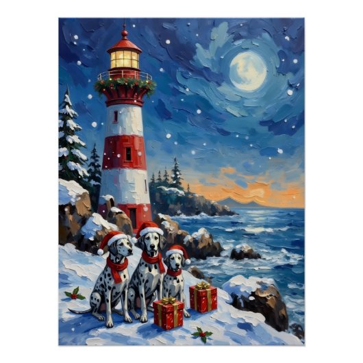 Poster Dalmatian Christmas Lighthouse Holiday (Devant)
