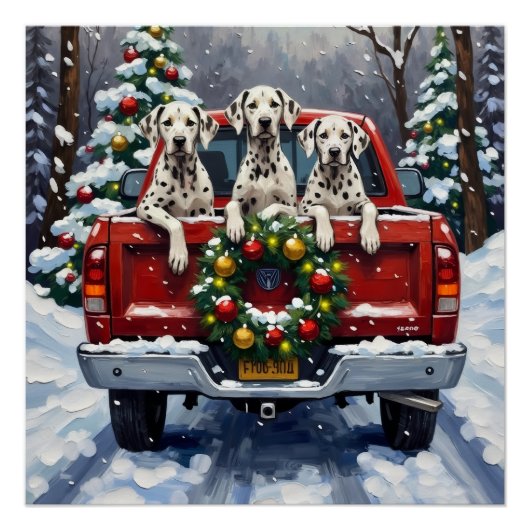 Poster Dalmatian Christmas Red Truck Holiday (Devant)