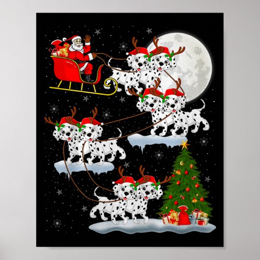 Poster Dalmatian Dog Santa Sleigh Flying Funny Magical Ch (Devant)