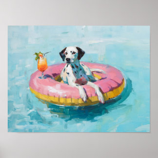 Poster Dalmatie Pool Float Art Imprimer : Summer Dog Wall