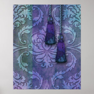 Poster Damas diamant, MAROC en Turquoise et violet