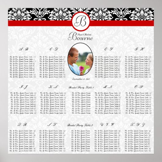 Poster Damas florales noires et blanchesTrim rouge photo (Devant)