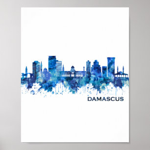 Poster Damas Syria Skyline Blue