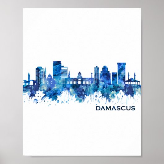Poster Damas Syria Skyline Blue (Devant)