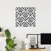 Poster Damask baroque Pattern Black on White (Bureau à domicile)