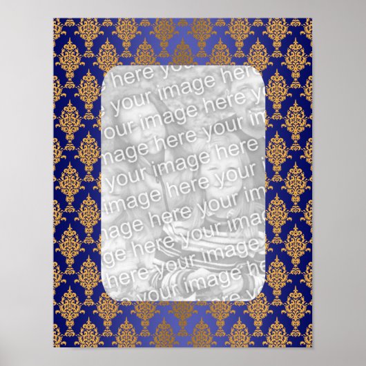 Poster Damask Gold sur Royal Blue Borders (Devant)