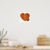 Poster Damask Golden Love Red Heart (Cuisine)