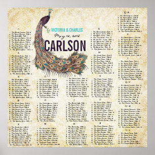 Poster Damask Peacock Elegance Eggplant Gold SeatingChart