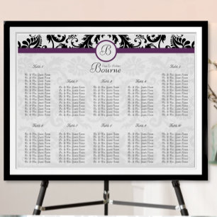 Poster Damassé floral noir et blanc avec accent violet
