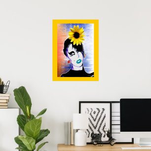 Poster Dame à coccinelle Tournesol Art aquarelle 