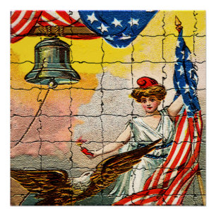 Poster Dame aigle vintage Drapeau mosaïque de la cloche d